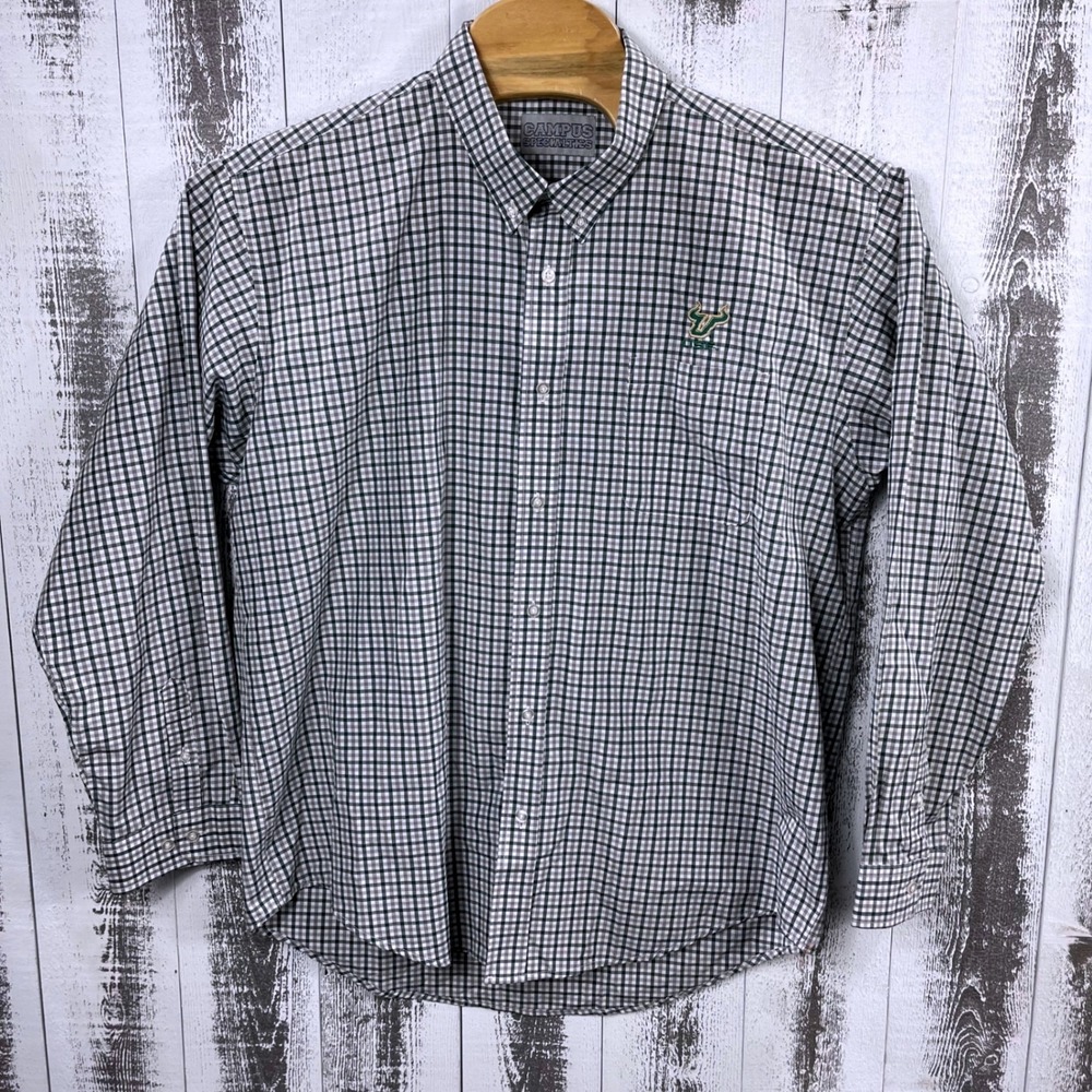 Campus‎ Specialties Button Down Men's XXL USF Bulls Gingham Plaid Green
